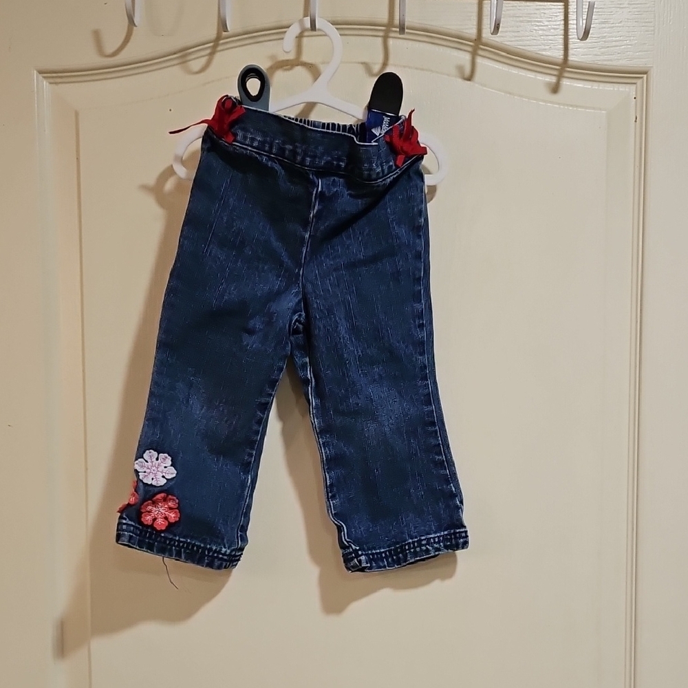 Kids Headquarters Blue Jeans with Red and Pink Floral Details